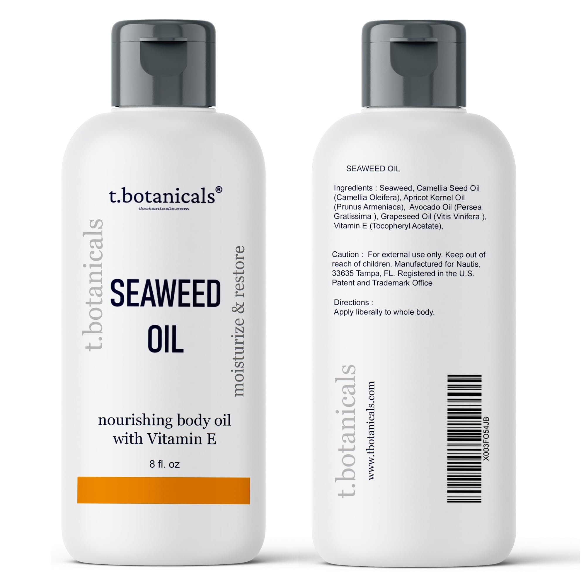 t.botanicals Seaweed Body Oil 8 oz – Fast-Absorbing, Non-Greasy Moisturizer (Citrus)