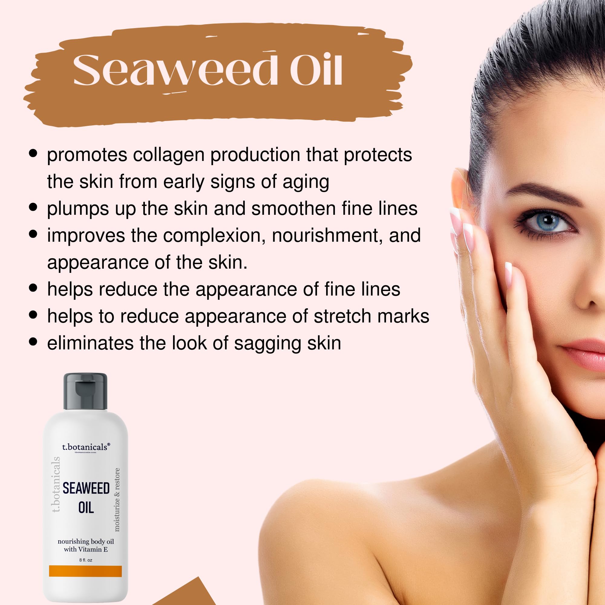 t.botanicals Seaweed Body Oil 8 oz – Fast-Absorbing, Non-Greasy Moisturizer (Citrus)