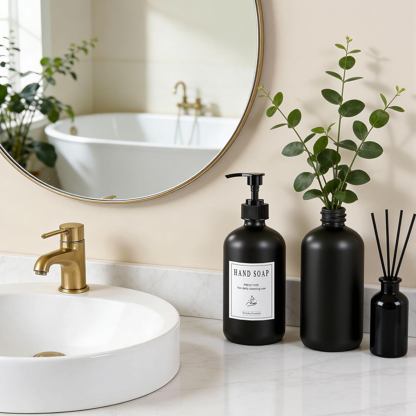 TBWIND 12-Pack 16oz Black Glass Soap Dispenser Bottles with Pumps – Refillable, Leak-Proof & Durable