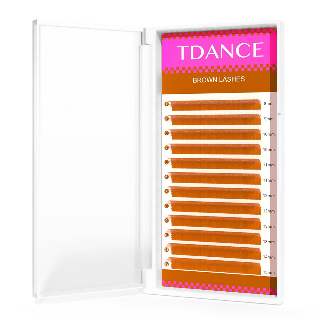 TDANCE Brown Lash Extensions - Premium Colored Lashes 0.03/0.05/0.07mm C/D Curl, 8-15mm, Light Brown (0.05-D)