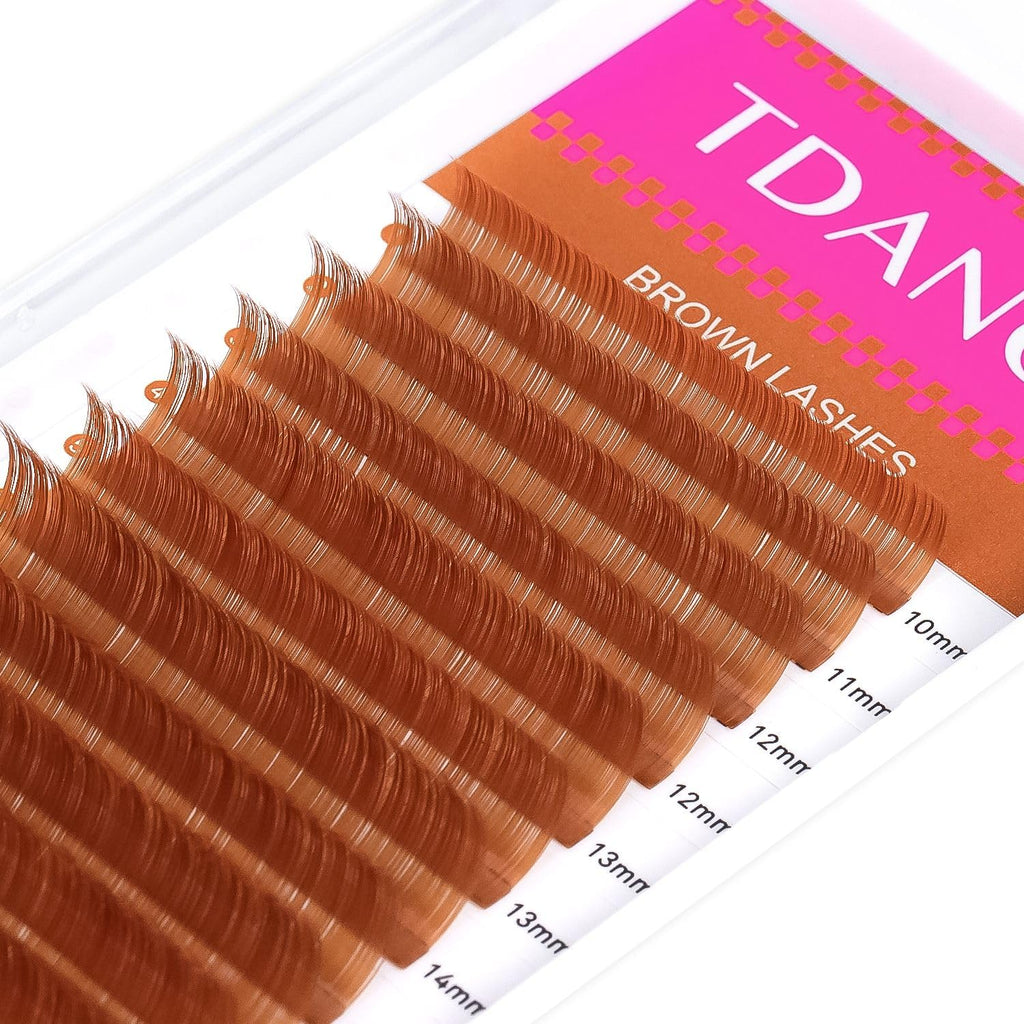 TDANCE Light Brown Colored Lash Extensions 0.03-0.07mm, C/D Curl, 8-15mm – Salon Use