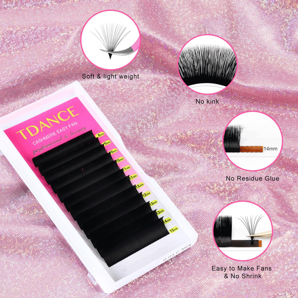 TDANCE Cashmere Easy Fan Lashes – 0.05mm D Curl 9mm Self-Fanning Volume