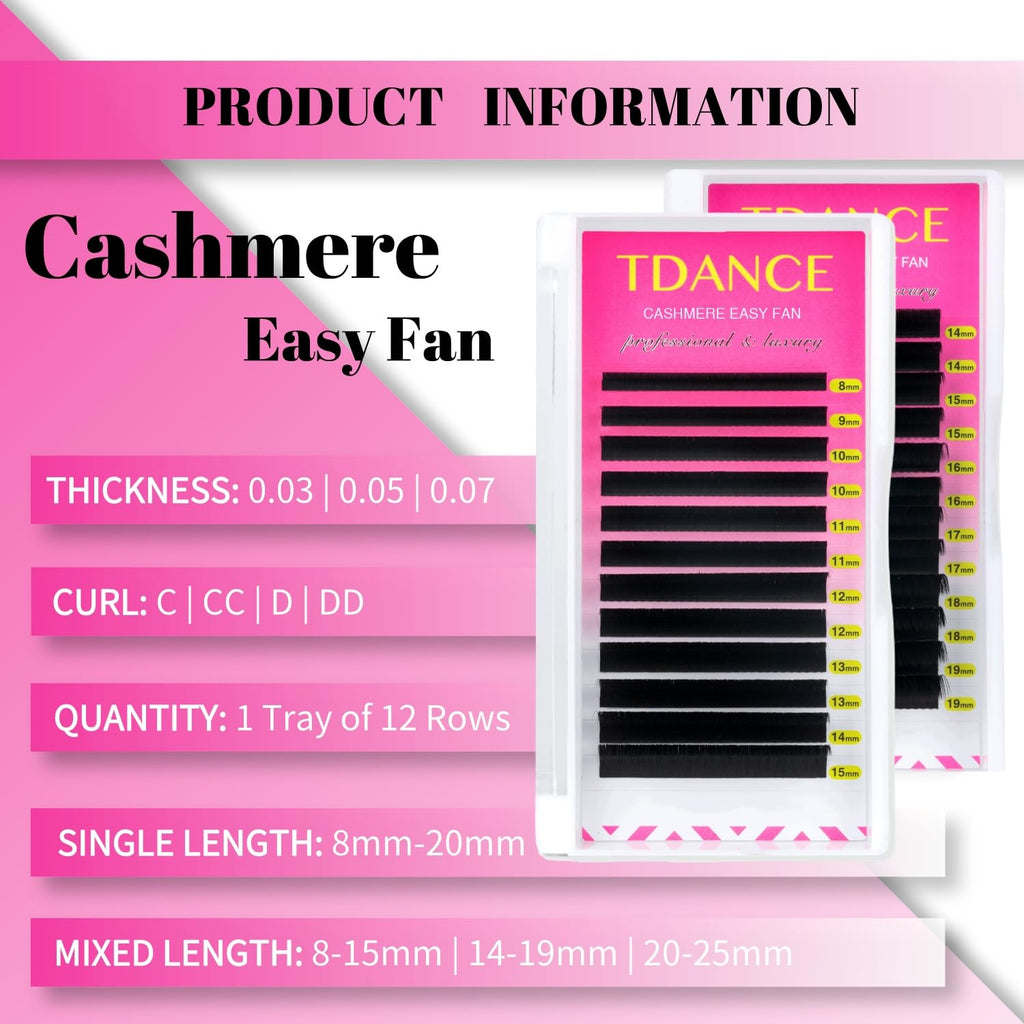TDANCE Cashmere Easy Fan Lashes – Matte Black Mega Volume, 0.05mm, CC Curl, 12mm