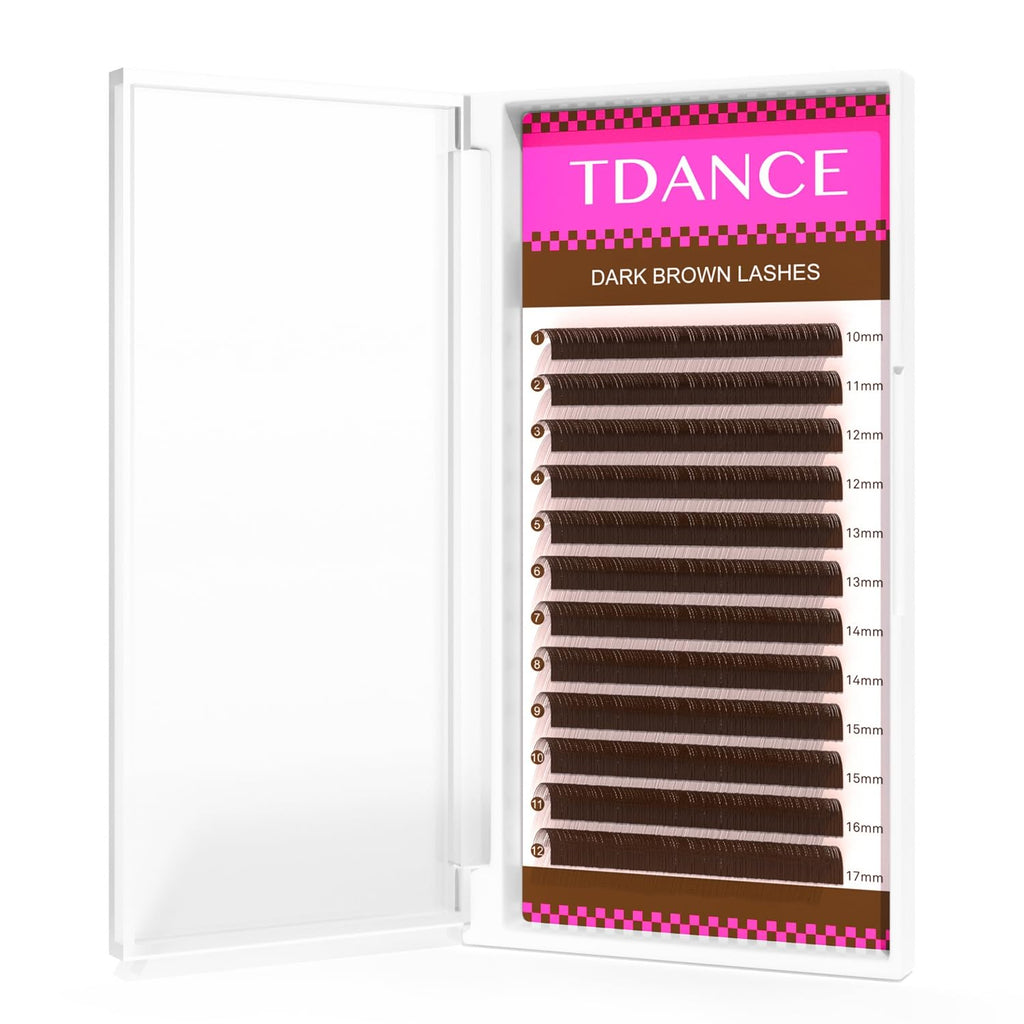 TDANCE Dark Brown Colored Lash Extensions – 0.03/0.05/0.07mm, 0.05-C Curl, 10–17mm (Korean PBT)
