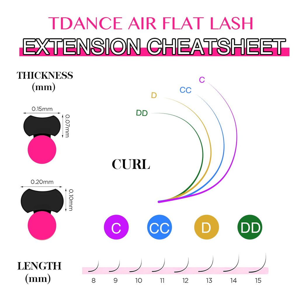 TDANCE Flat Lashes Ellipse Extensions 0.15/0.2mm – Ultra-Light Air Flat Lashes for Salon Use