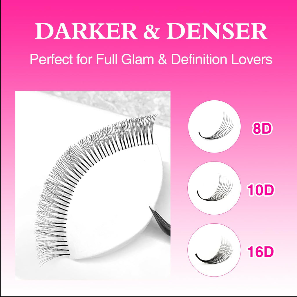 TDANCE Narrow Premade Lash Fans 1000 — Darker & Denser Volume Extensions (8D-0.07-D-8-15mm)