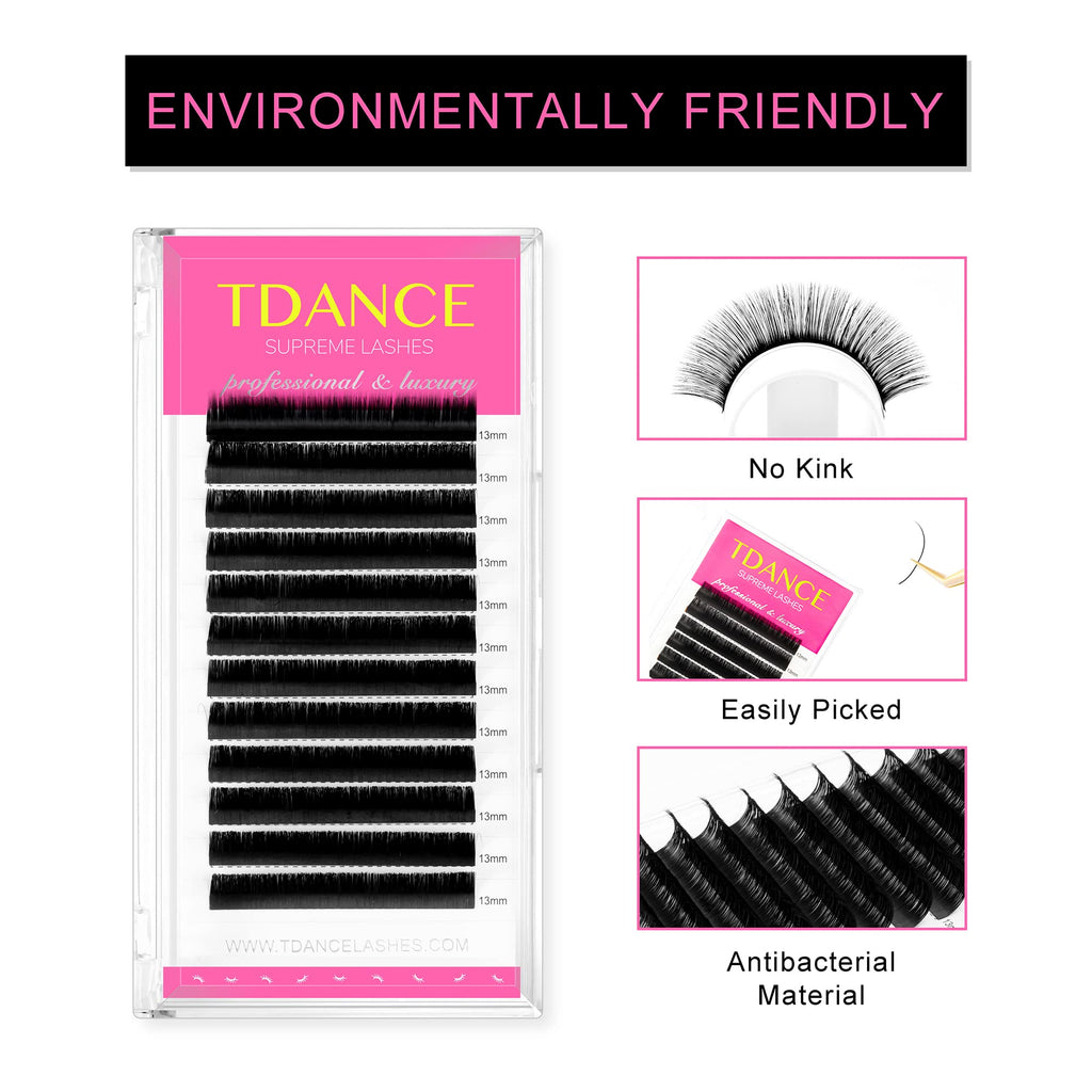 TDANCE Matte Black Lash Extensions – CC/DD Curl, 0.03-0.18mm Thick, 19mm Length, Professional Salon Use