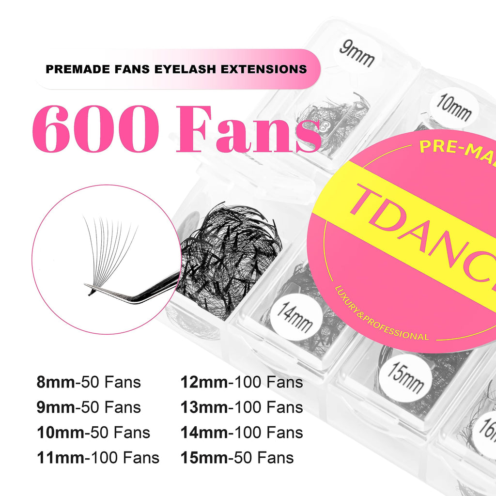 TDANCE Premade Lash Fans 600 — Natural & Volume Mix 5D-24D, Handmade Promades