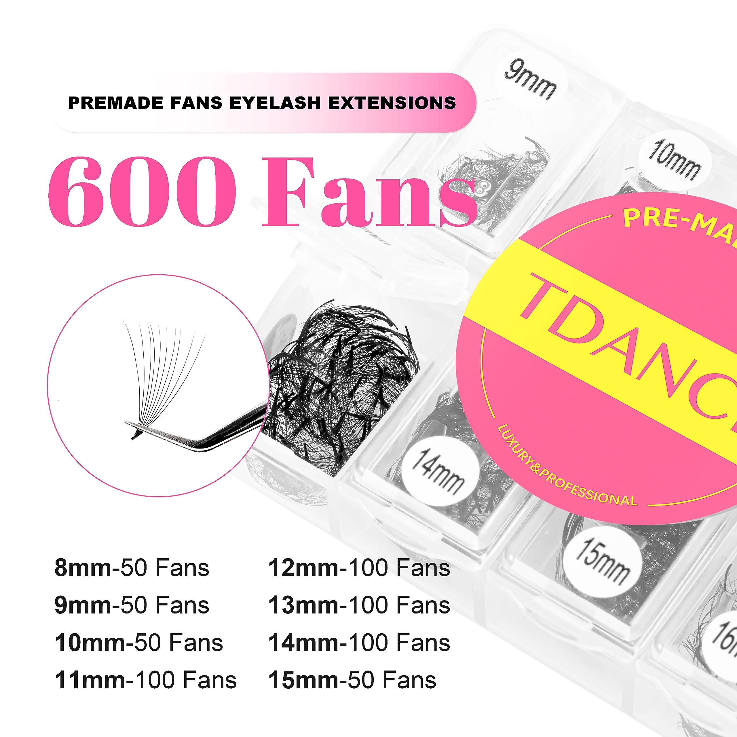 TDANCE Premade Lash Fans 600 — Natural & Volume Mix 5D-24D, Handmade Promades