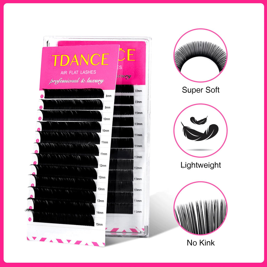 TDANCE Flat Lashes Eyelash Extensions 0.15/0.2mm – Ellipse Air Flat, Matte Black, 13mm | Salon Use