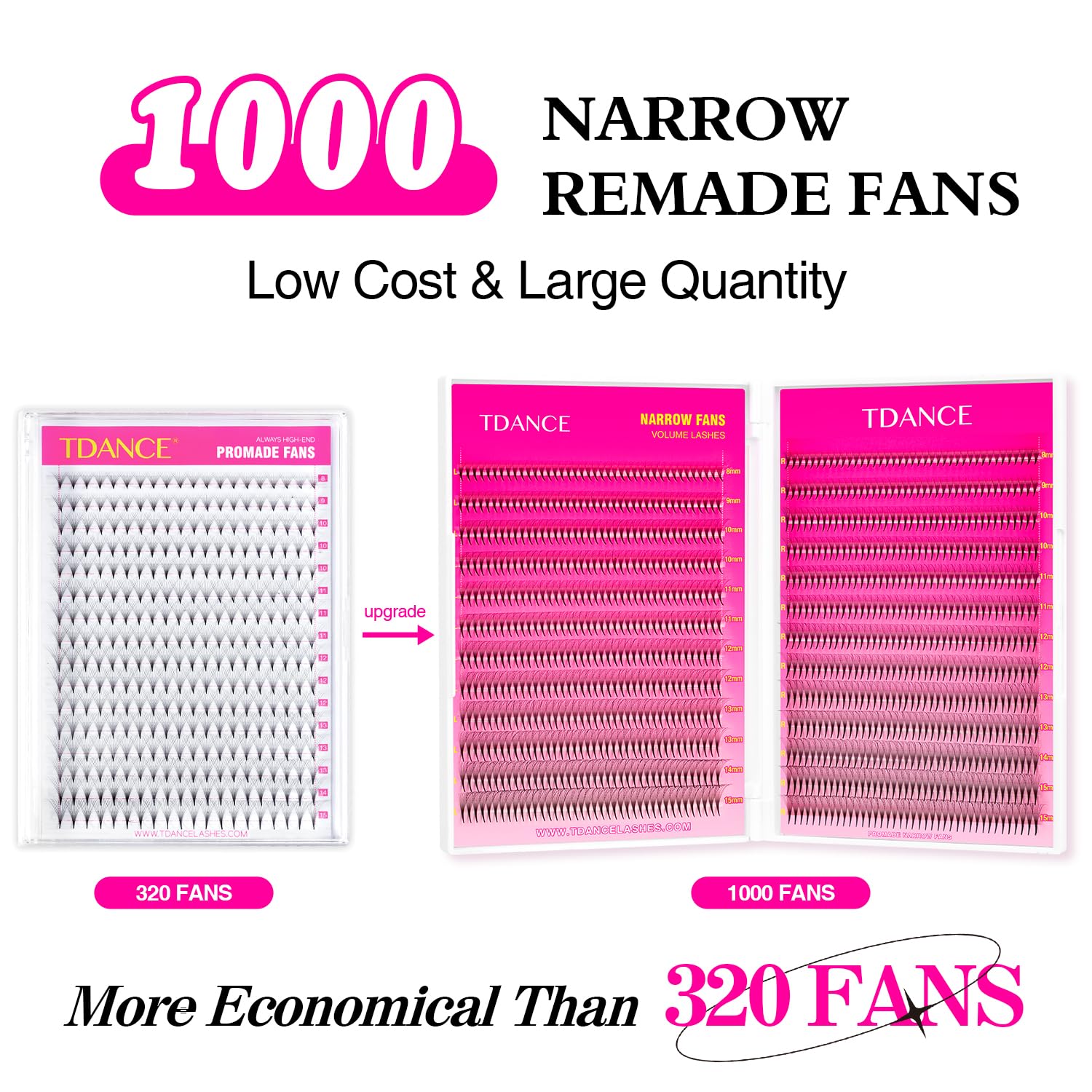 TDANCE Narrow Premade Lash Fans 1000 — Darker & Denser Volume Extensions (8D-0.07-D-8-15mm)