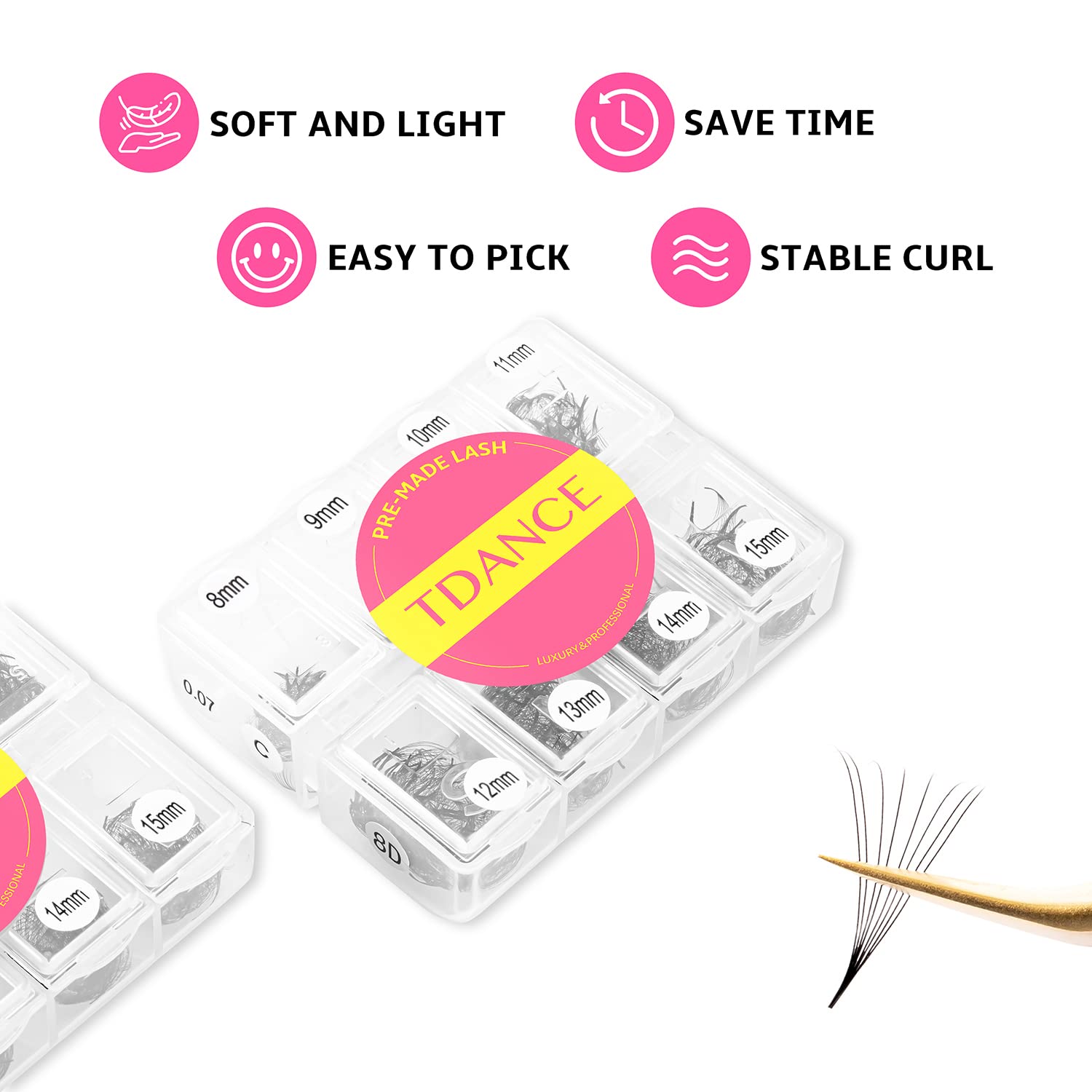TDANCE 600 Premade Lash Fans – Natural & Volume Mix, 5D-24D, C/D Curl, 8–15mm