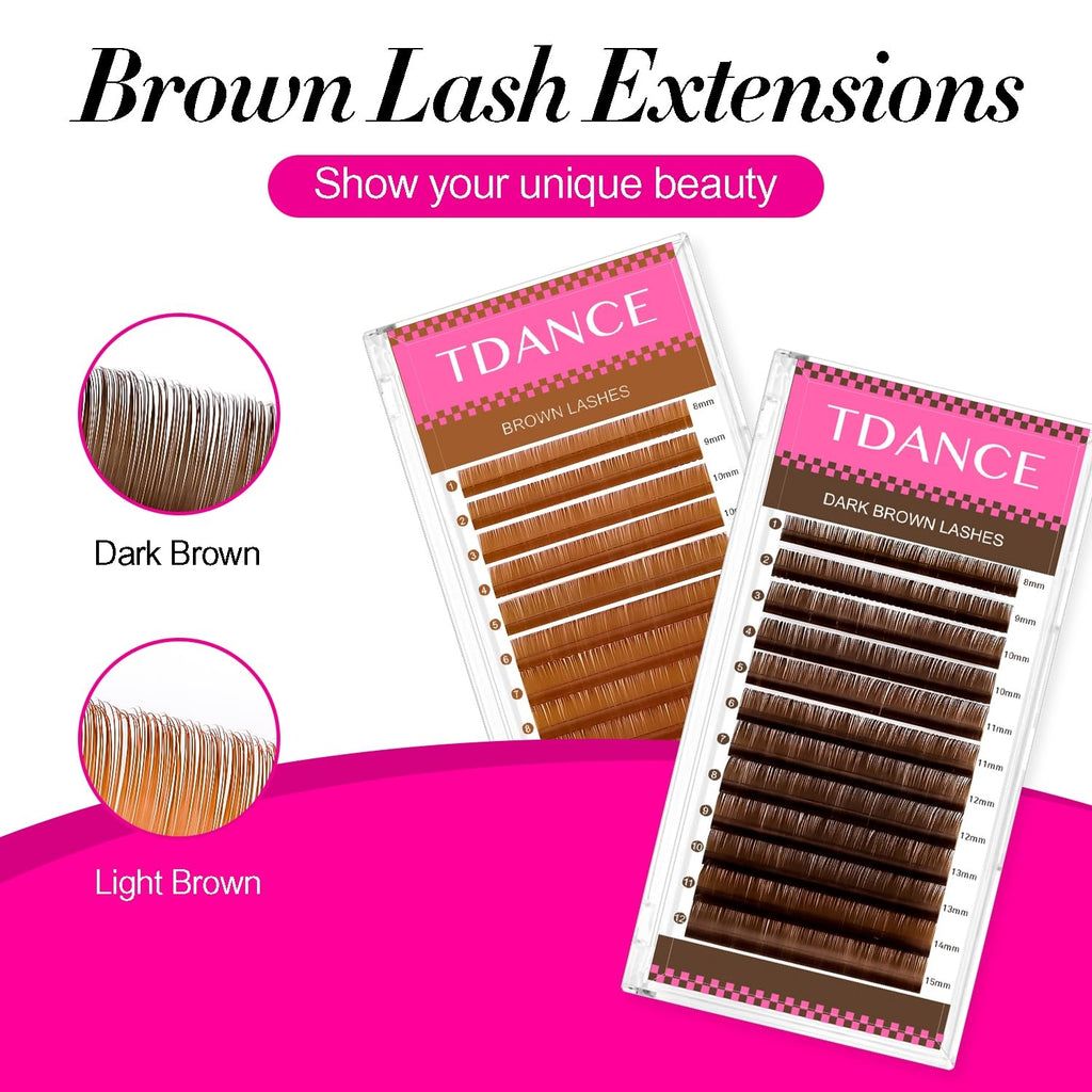 TDANCE Dark Brown Colored Lash Extensions 0.03–0.15mm | C/CC/D/DD/J/B/L Curl, 8–15mm