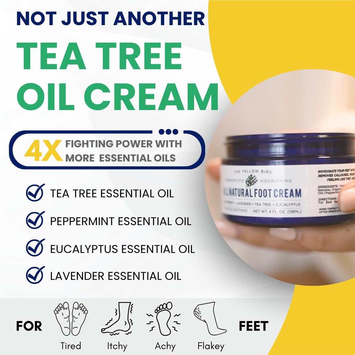 The Yellow Bird Foot Cream – Hydrating Tea Tree Oil Balm for Dry Feet