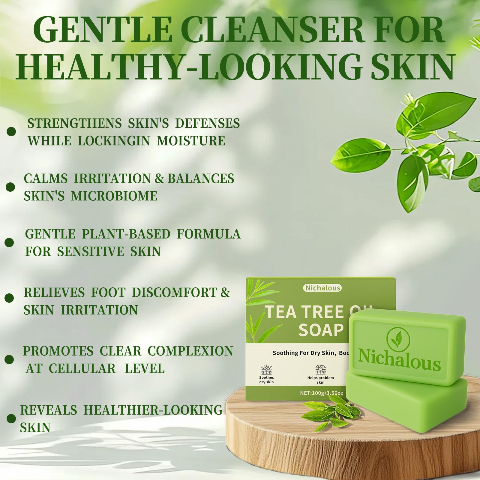 3PCS Tea Tree Soap – Purifying Bar with Tea Tree Oil & Coconut Oil