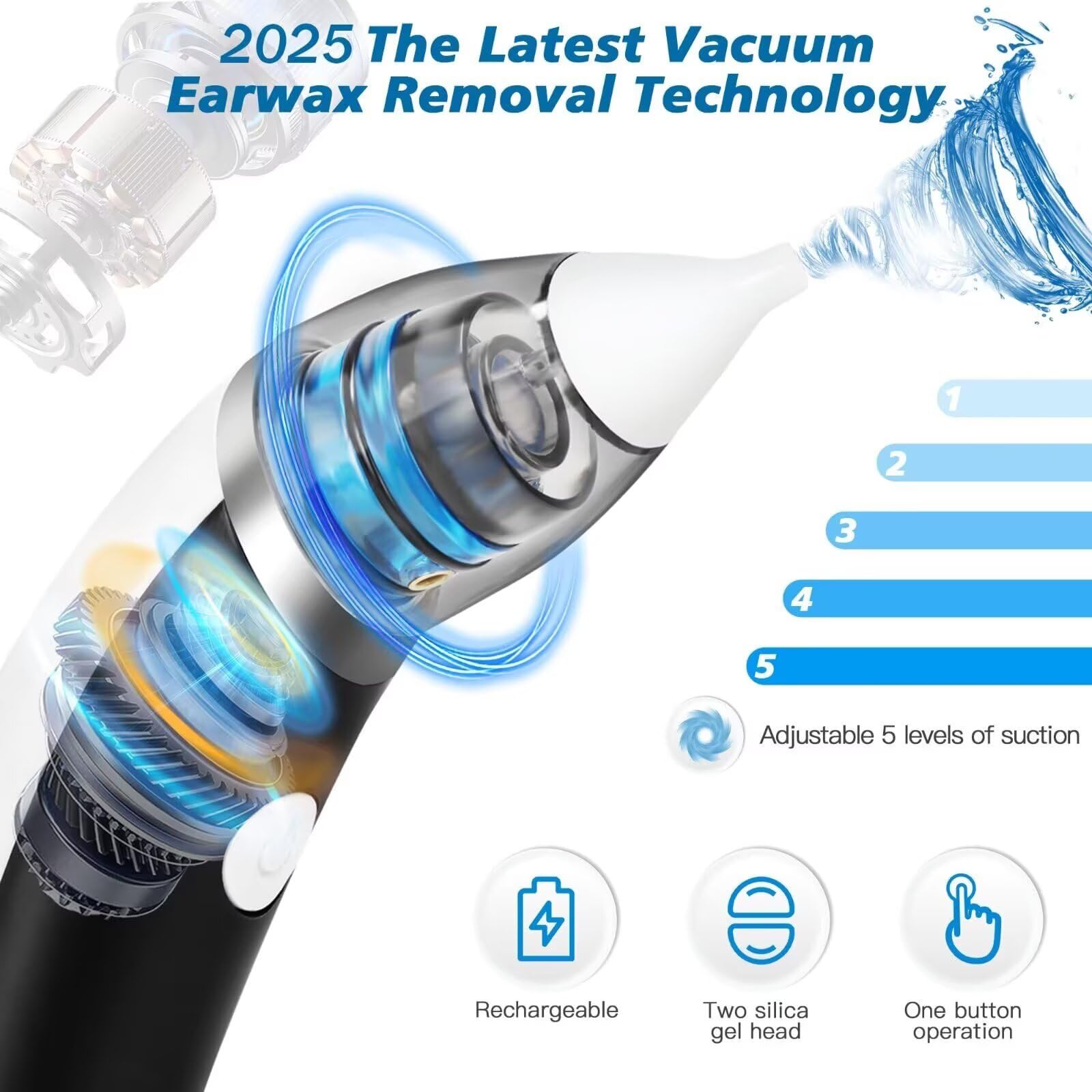 TEADZ Ear Vacuum Wax Removal Kit — 5-Level Suction, USB Rechargeable