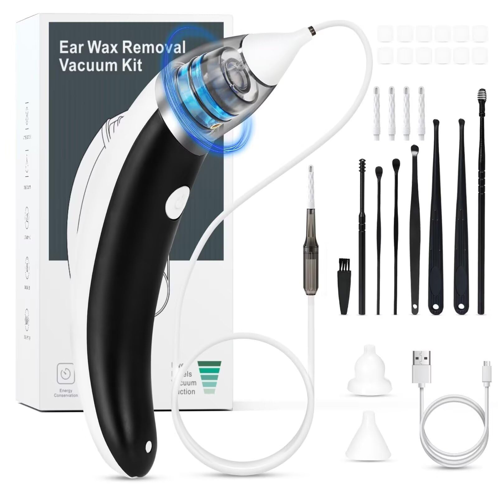 TEADZ Ear Vacuum Wax Removal Kit — 5-Level Suction, USB Rechargeable