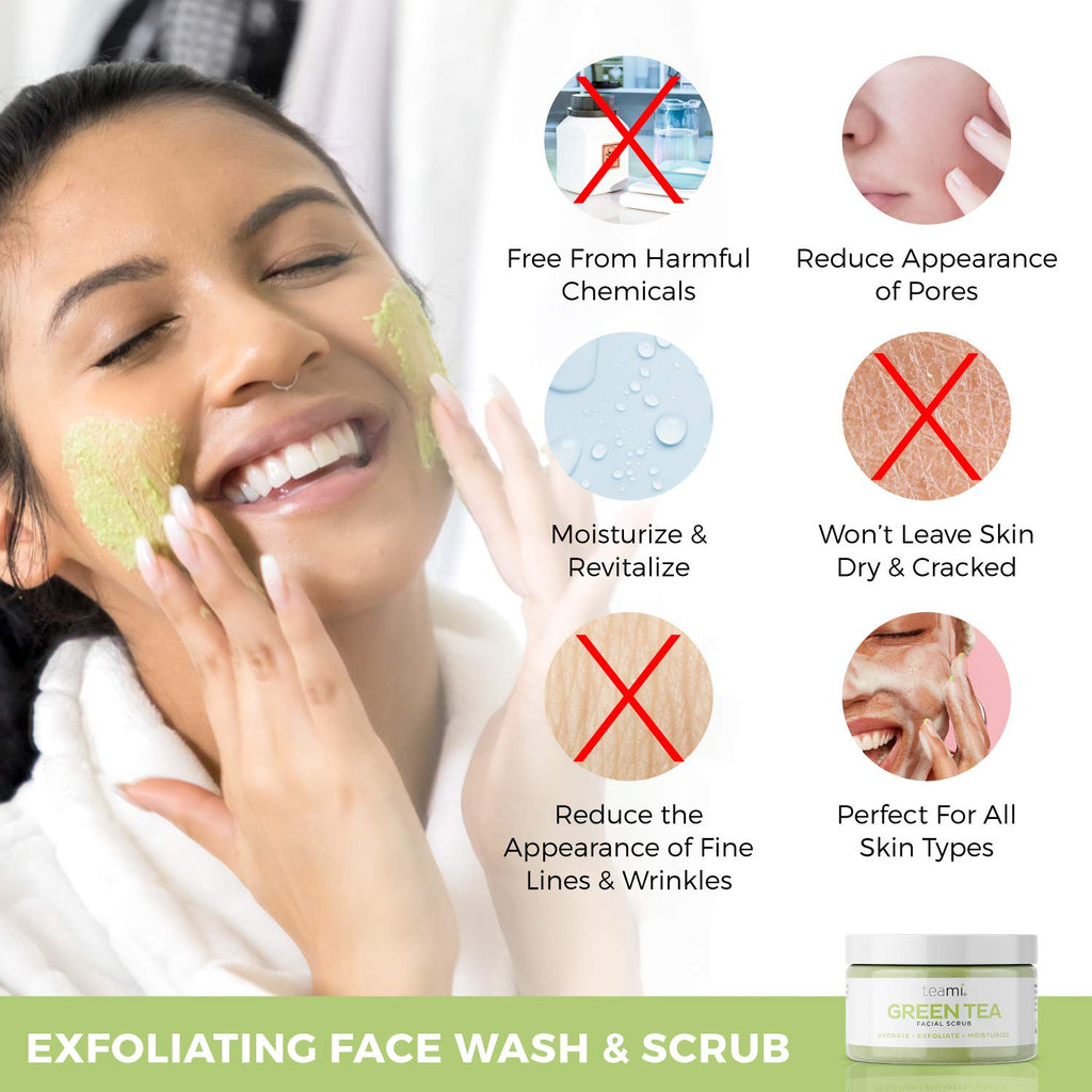 Teami Matcha Green Tea Facial Scrub – Hydrating Exfoliator with Lemongrass