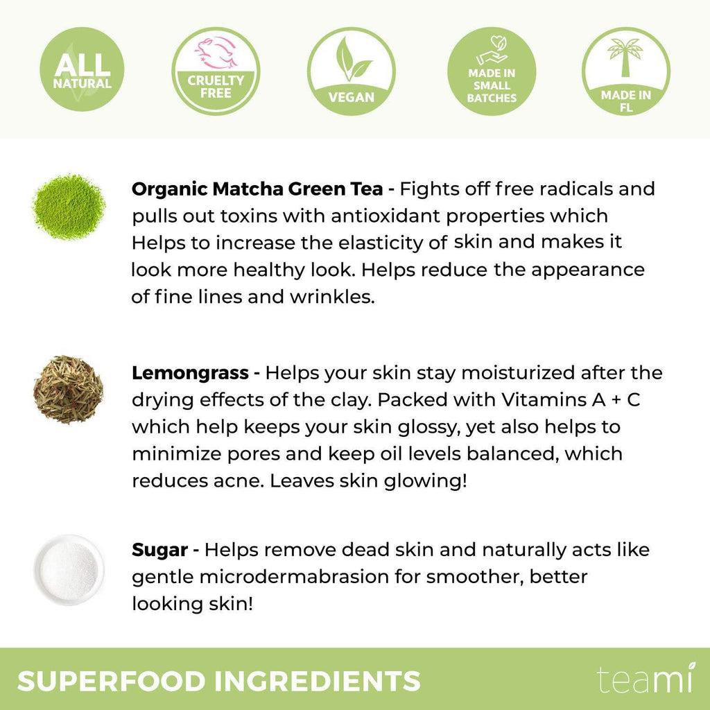 Teami Matcha Green Tea Facial Scrub – Hydrating Exfoliator with Lemongrass