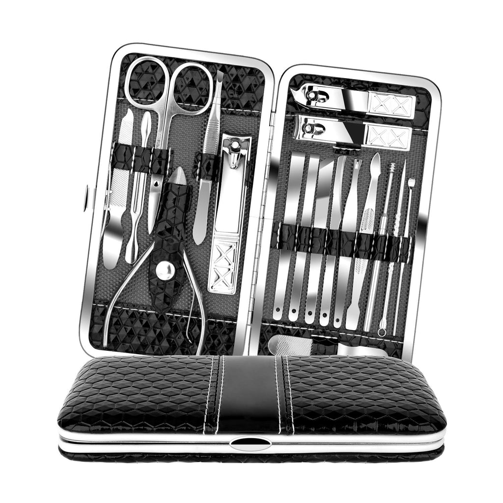 Teamkio 18-in-1 Manicure Pedicure Set | Portable Stainless Steel Grooming Kit with Leather Case