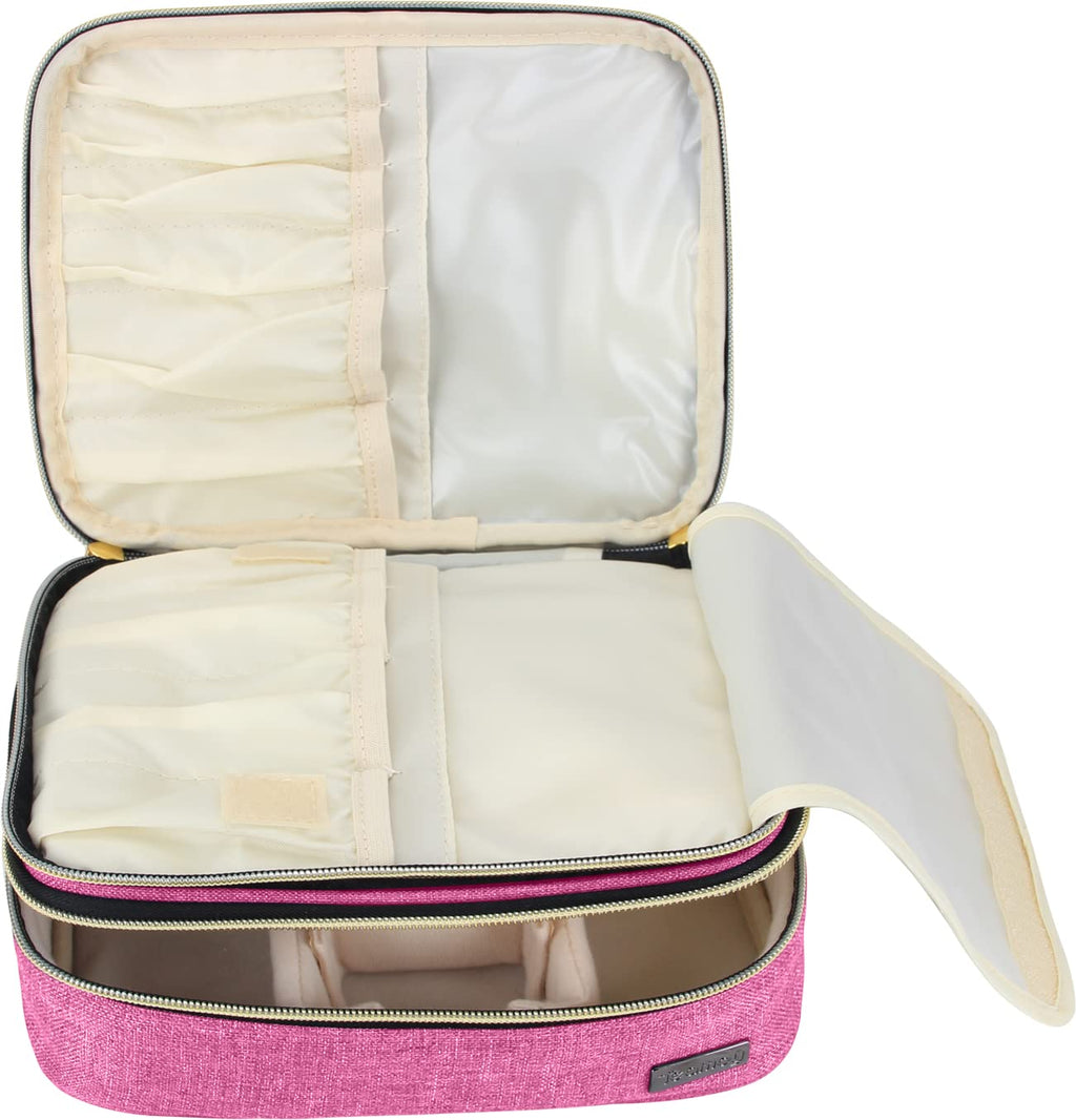 Teamoy Travel Makeup Brush Case – Portable Organizer Pouch with Handle (Pink)
