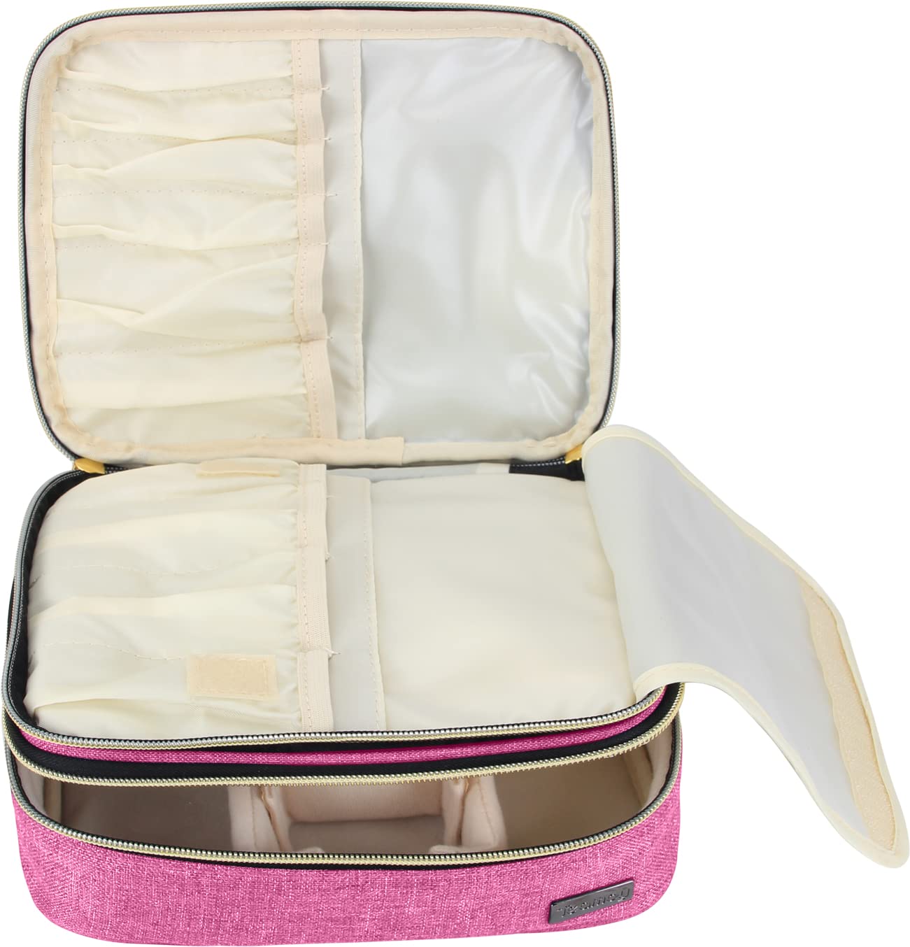 Teamoy Travel Makeup Brush Case – Portable Organizer Pouch with Handle (Pink)
