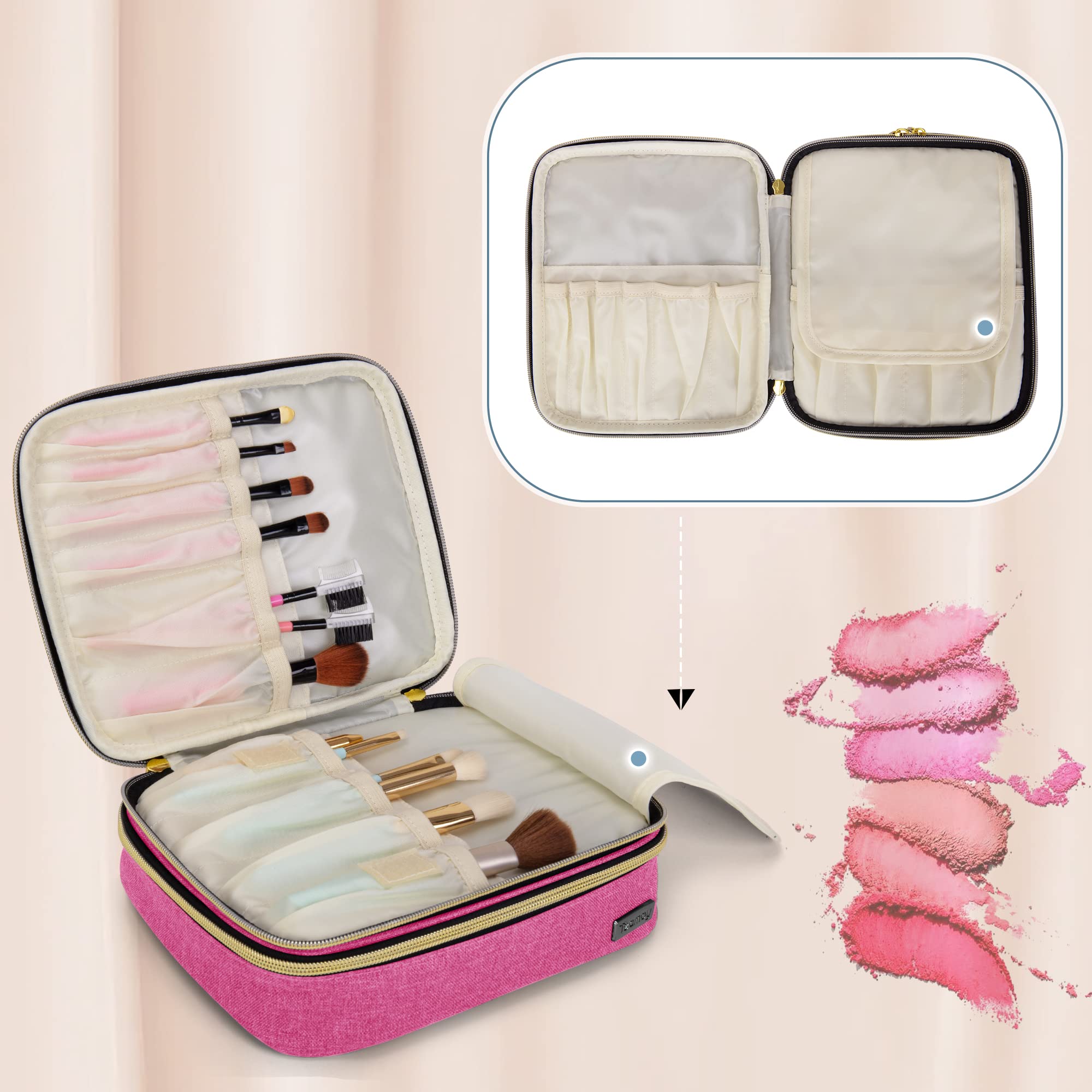 Teamoy Travel Makeup Brush Case – Portable Organizer Pouch with Handle (Pink)