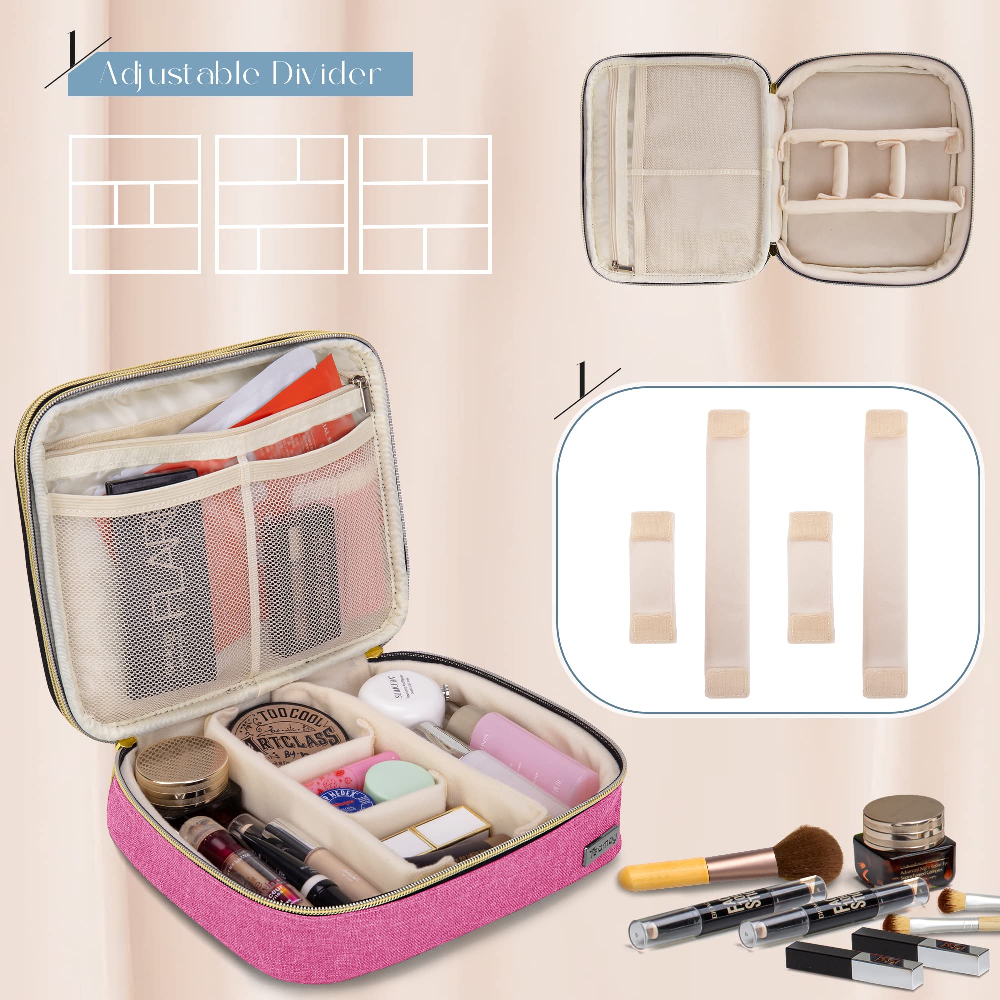 Teamoy Travel Makeup Brush Case – Portable Organizer Pouch with Handle (Pink)