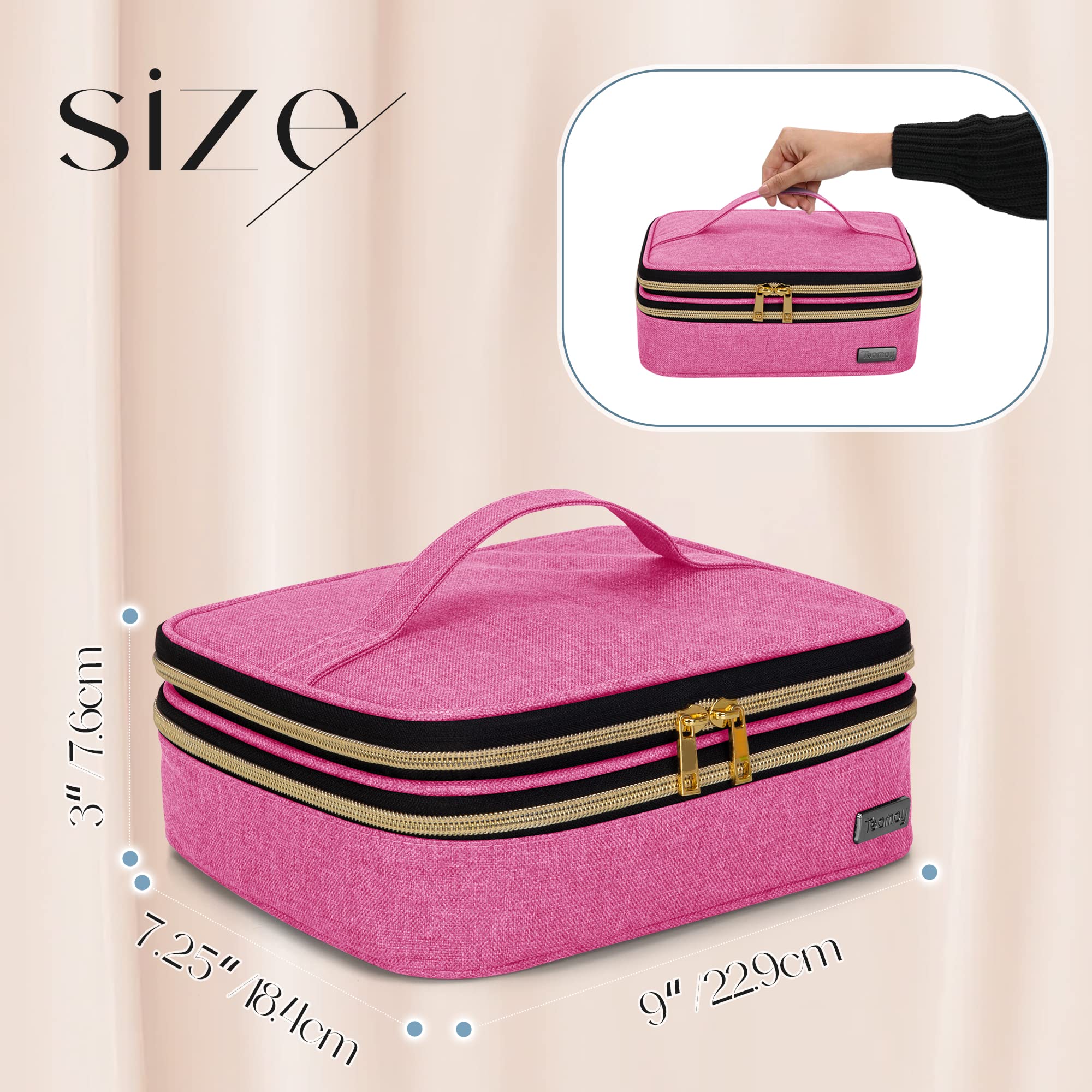 Teamoy Travel Makeup Brush Case – Portable Organizer Pouch with Handle (Pink)