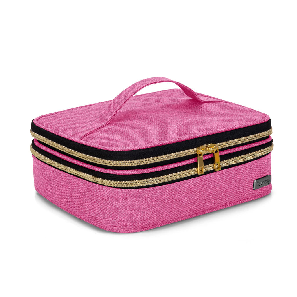 Teamoy Travel Makeup Brush Case – Portable Organizer Pouch with Handle (Pink)