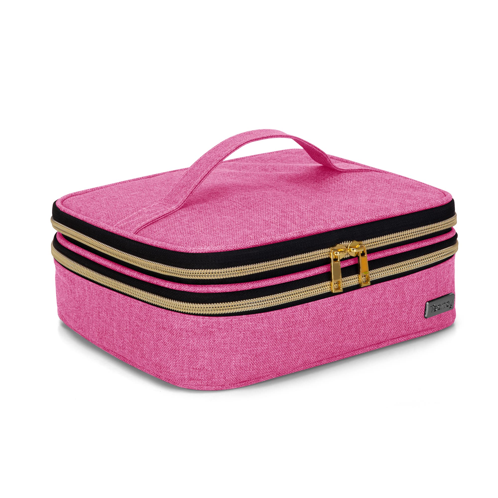 Teamoy Travel Makeup Brush Case – Portable Organizer Pouch with Handle (Pink)
