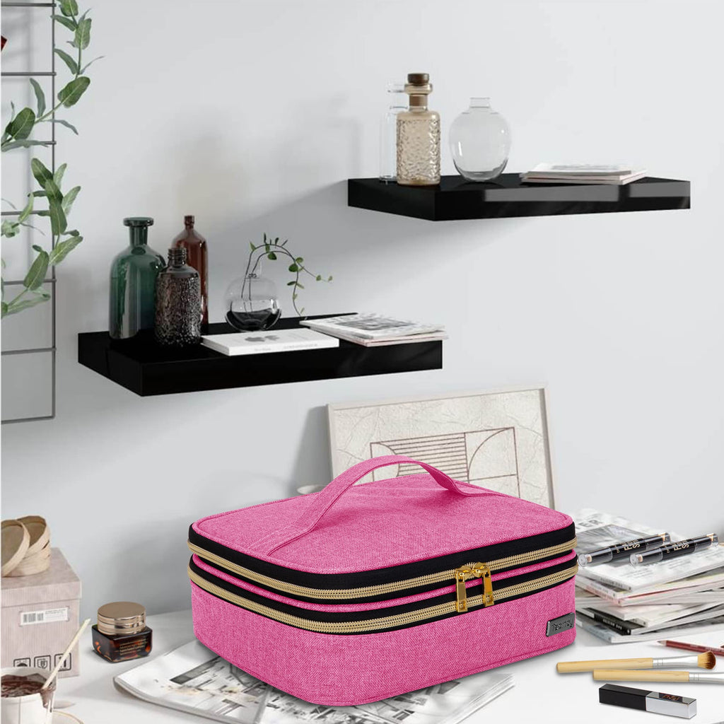 Teamoy Travel Makeup Brush Case – Portable Organizer Pouch with Handle (Pink)