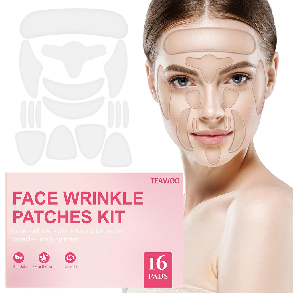 TEAWOO 16 PCS Reusable Face Wrinkle Patches Kit – Overnight Patches for Forehead and Eye Areas