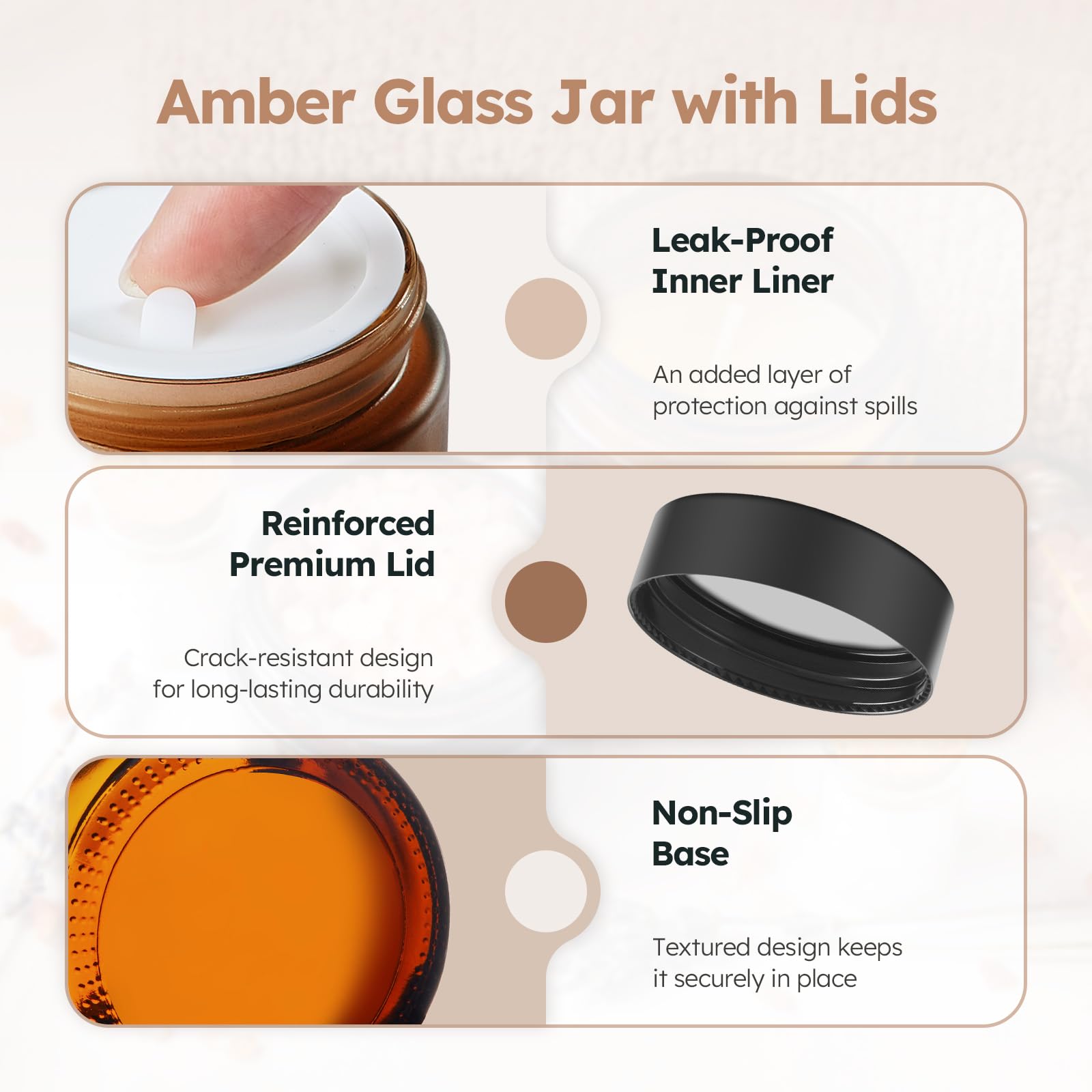 Tecohouse 4 oz Amber Glass Jars with Lids – 24 Pack | Leakproof, Airtight Storage for Lotions, Candles, and DIY Projects