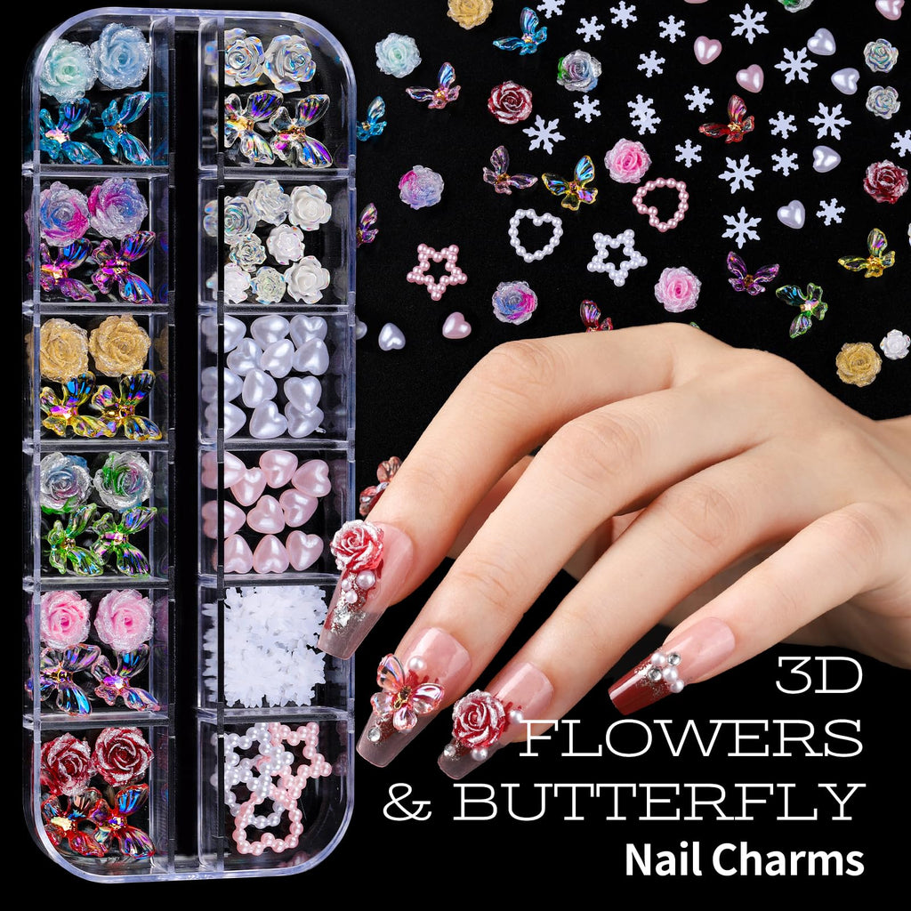 Teenitor Nail Charms & Nail Art Tools Set | 5 Charm Boxes, 15 Brushes, 2 Magnetic Nail Stands