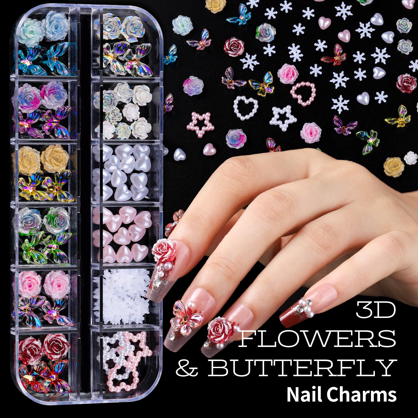 Teenitor Nail Charms & Nail Art Tools Set | 5 Charm Boxes, 15 Brushes, 2 Magnetic Nail Stands
