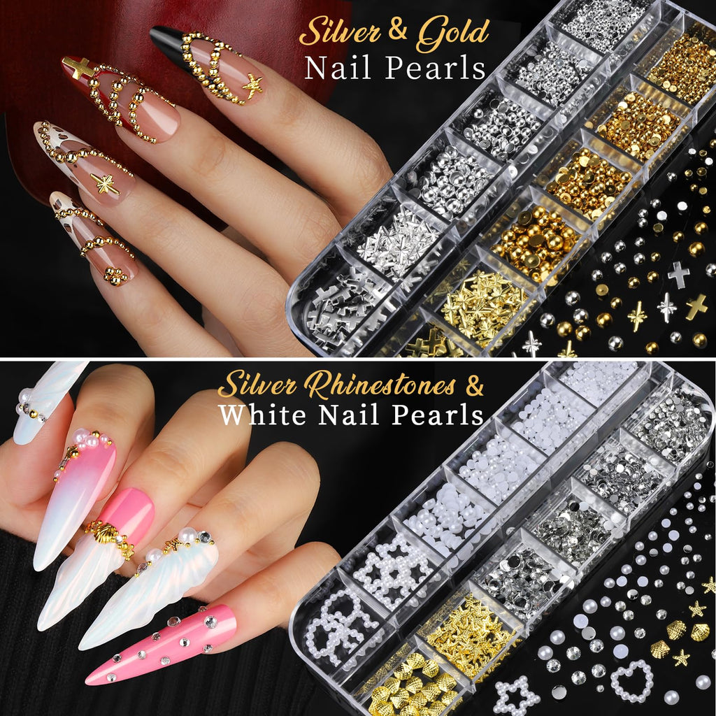 Teenitor Nail Charms & Gems Kit – 8 Boxes of Rhinestones and 3D Nail Art for Women