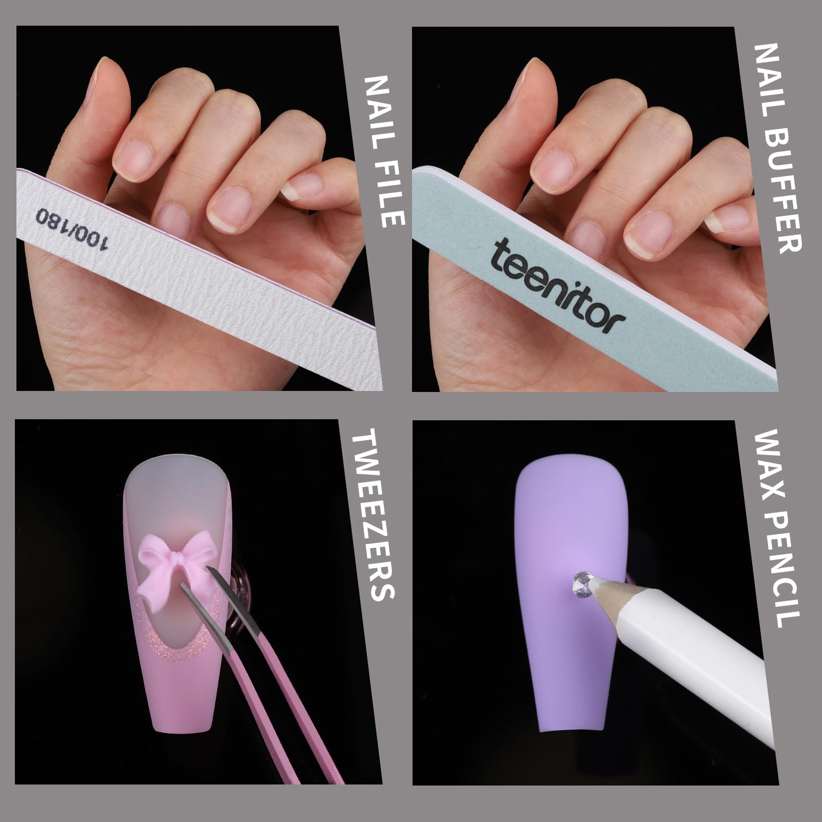 Teenitor Acrylic Nail Kit: Clear Coffin Tips, Charms & Gems for DIY Nail Art