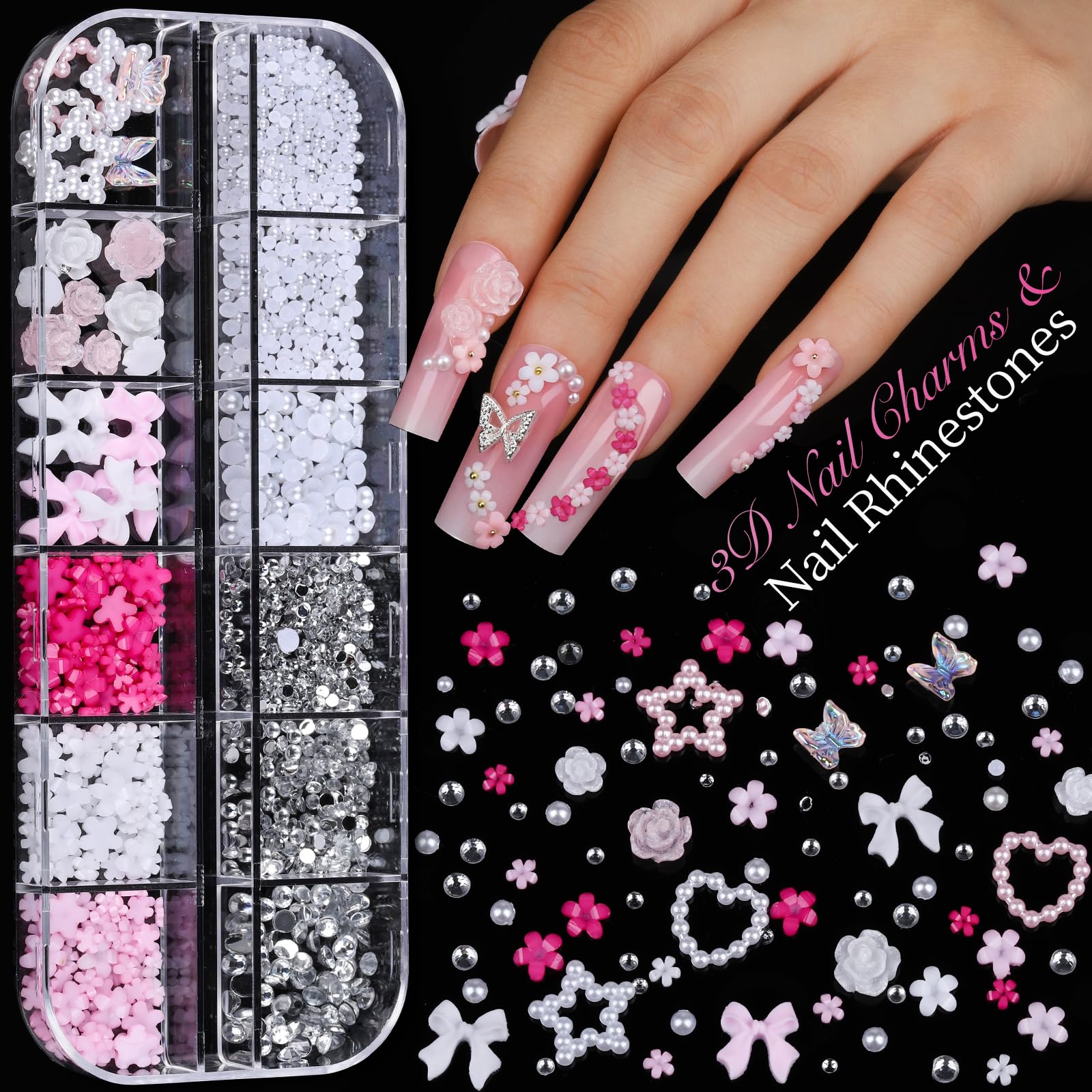 Teenitor Acrylic Nail Kit: Clear Coffin Tips, Charms & Gems for DIY Nail Art