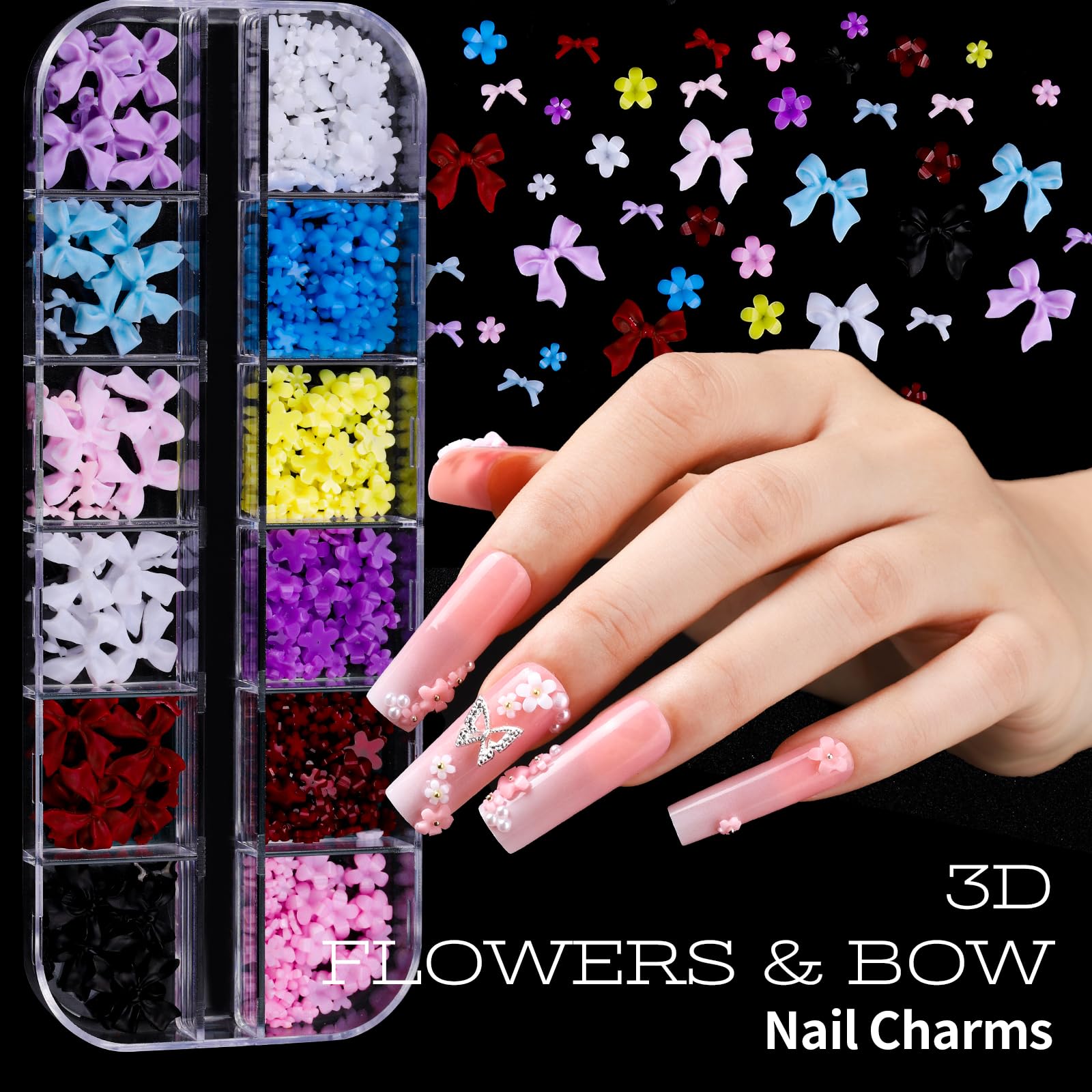 Teenitor Nail Charms & Nail Art Tools Set | 5 Charm Boxes, 15 Brushes, 2 Magnetic Nail Stands
