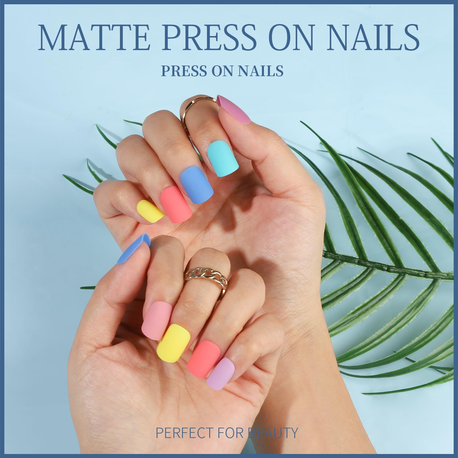 Teenitor 24Pack Short Square Press On Nails Kit – Matte, Glitter, French Tip & Glossy, with Glue & Tools