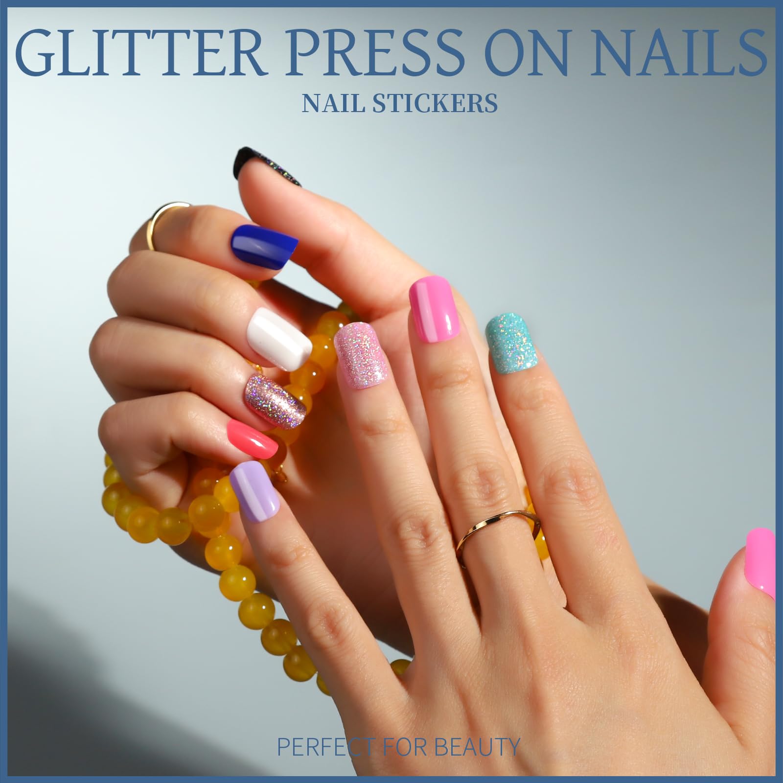Teenitor 24Pack Short Square Press On Nails Kit – Matte, Glitter, French Tip & Glossy, with Glue & Tools
