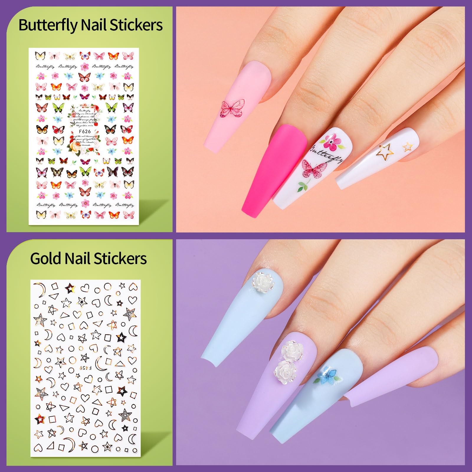 Teenitor Long Fake Nails Kit - 576pc Matte, Glossy & Glitter