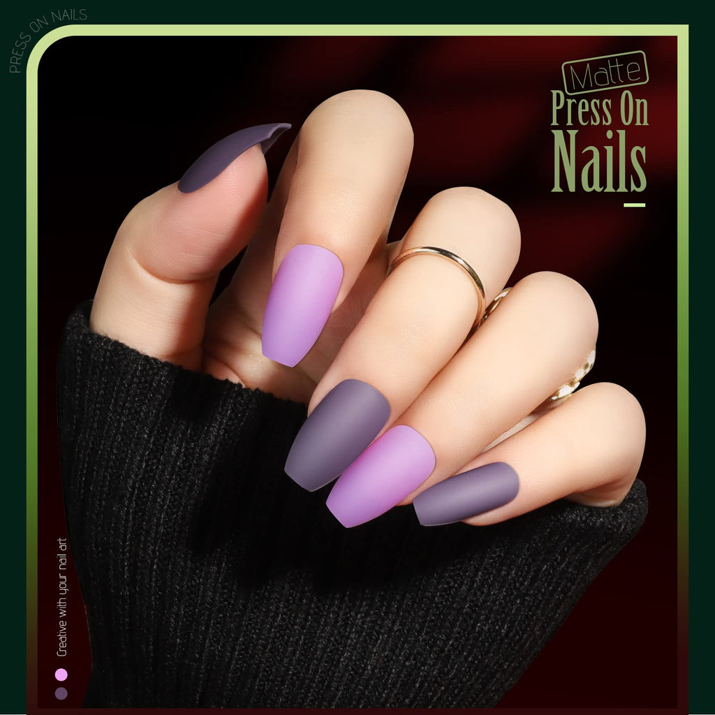Teenitor 24 Pack Coffin Press-On Nails Kit – Medium Length, 12 Matte & 12 Glossy Colors