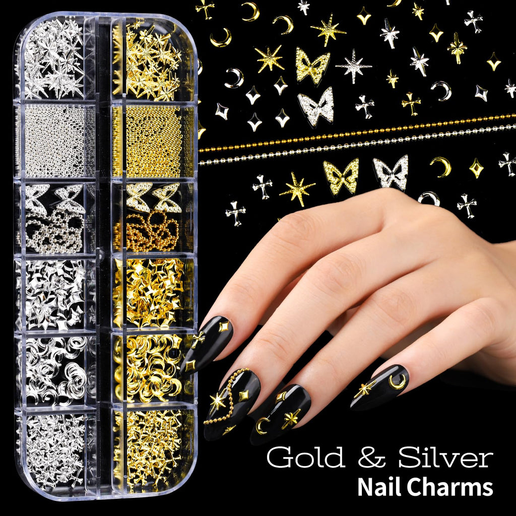 Teenitor Nail Charms & Nail Art Tools Set | 5 Charm Boxes, 15 Brushes, 2 Magnetic Nail Stands