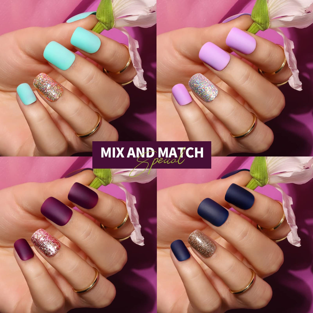 Teenitor Matte Acrylic Short Square Fake Nails – 360Pcs Full Cover Glitter Press-On Nails