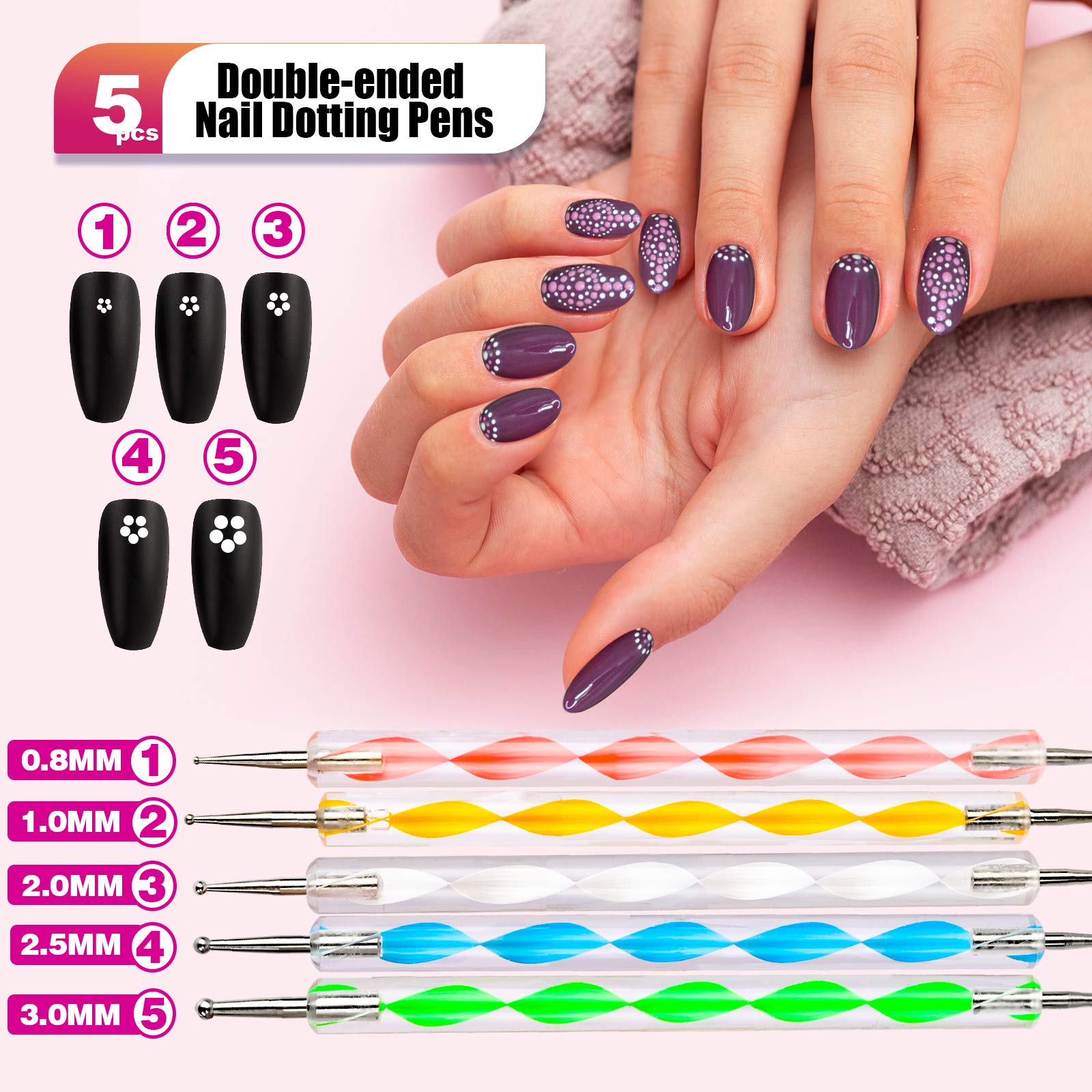 Teenitor Nail Pen Designer Kit – 15 Brushes, Dotting Pens, Foil & Rhinestones (Black)