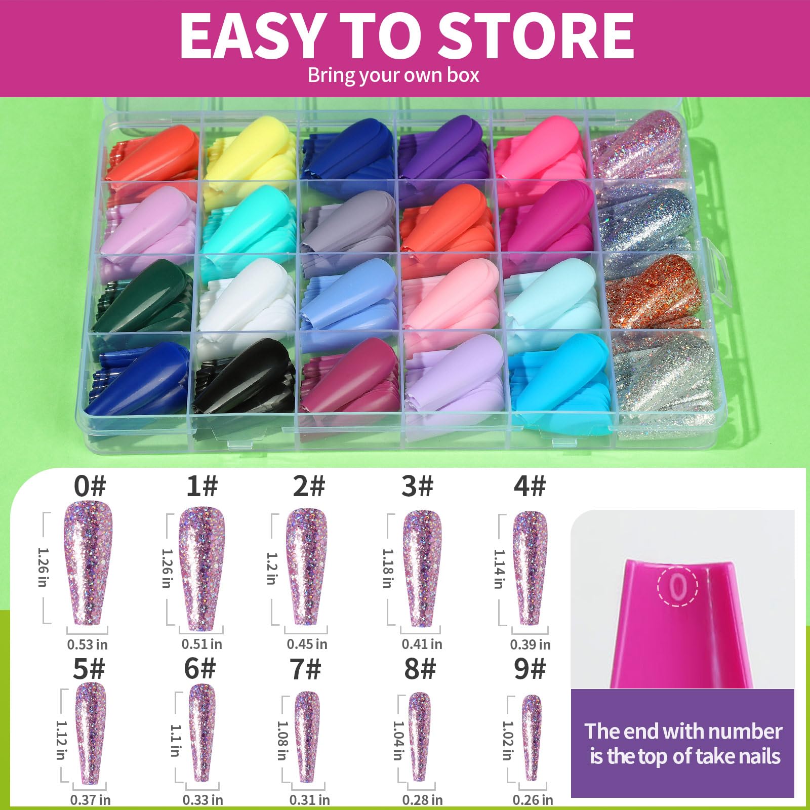 Teenitor Long Fake Nails Kit - 576pc Matte, Glossy & Glitter