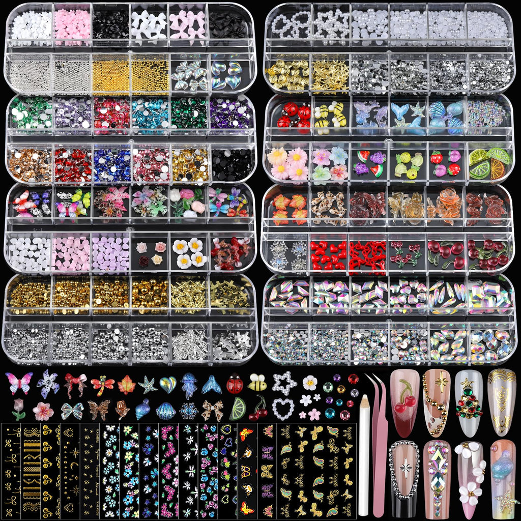 Teenitor Nail Charms & Gems Kit – 8 Boxes of Rhinestones and 3D Nail Art for Women