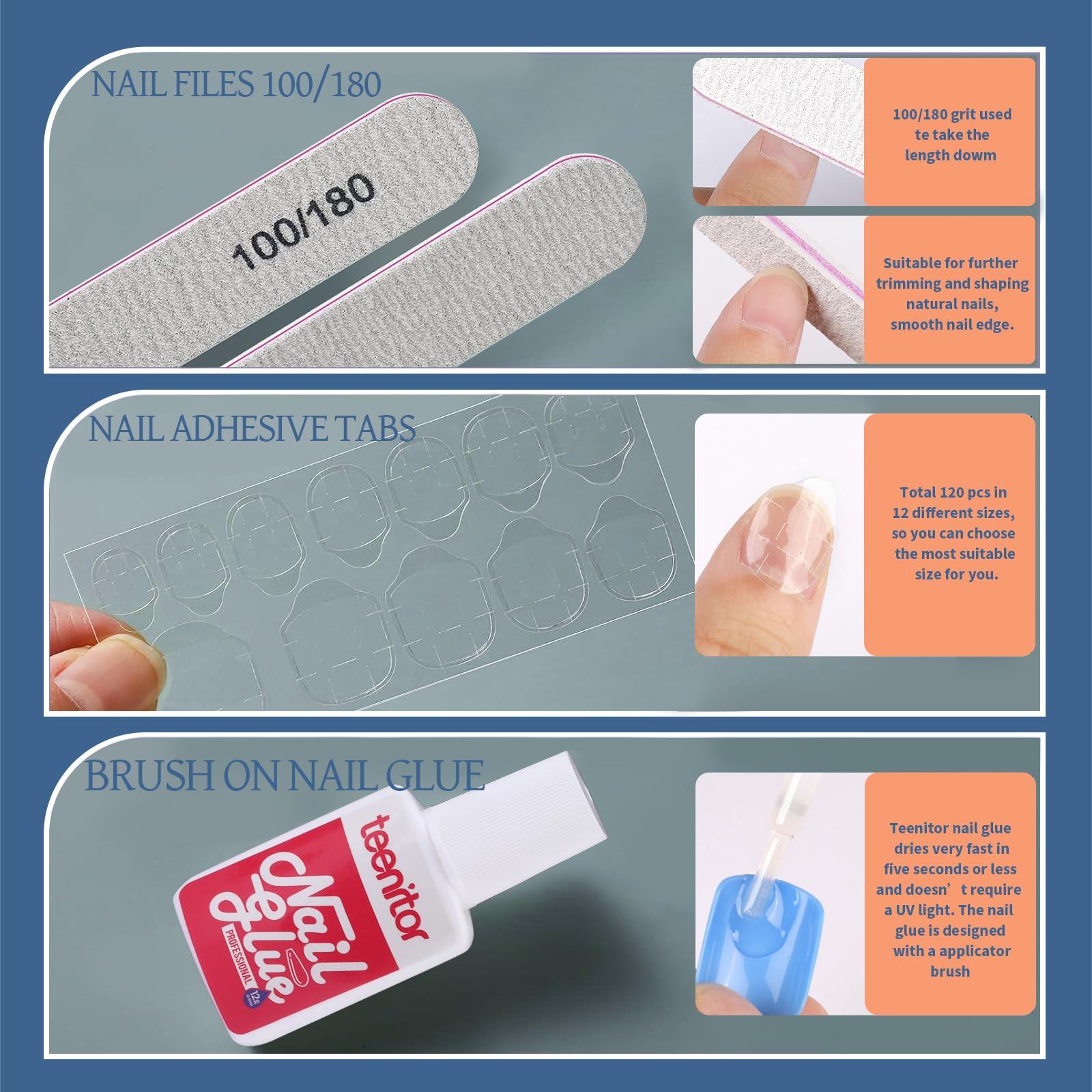 Teenitor 24Pack Short Square Press On Nails Kit – Matte, Glitter, French Tip & Glossy, with Glue & Tools